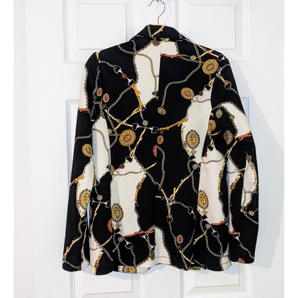Ivory Love Blazer Chain Print Gold Accents‎ Career Jacket Size M - Picture 2 of 10